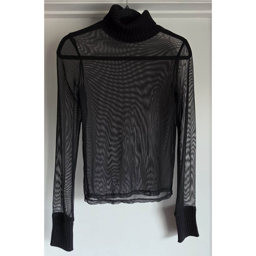 Zara Turtleneck Top Women S Black Long Sleeve Solid Sheer Pullover